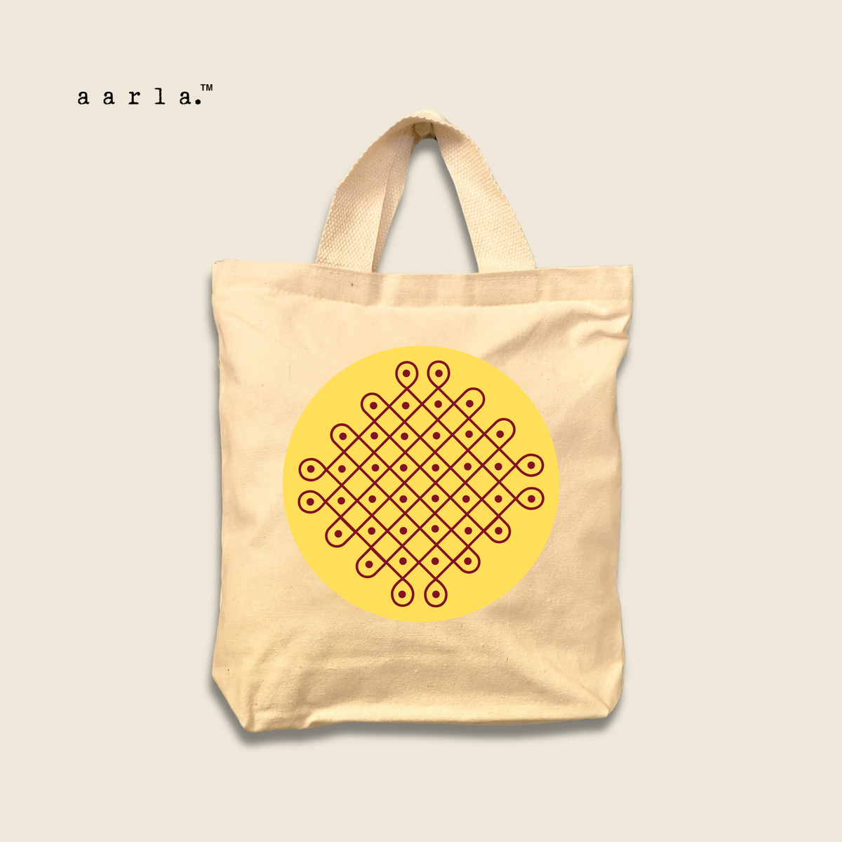 Kolam Mini Tote (Red Kolam on Yellow) - Thamboolam bag - Set of 2