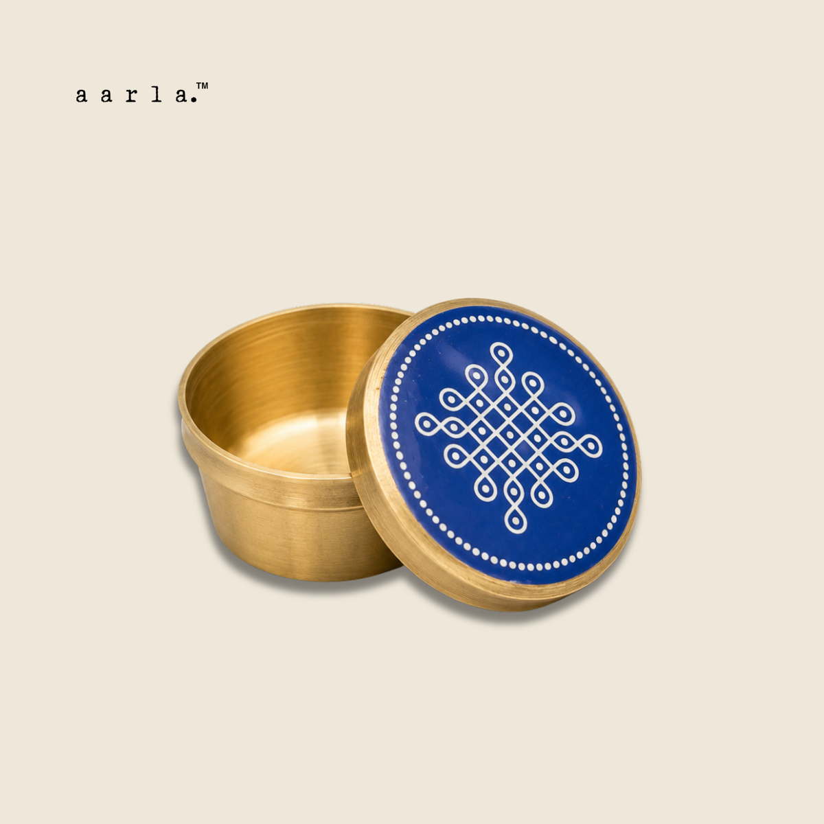 Pure Brass Kolam Kumkum Box (Blue)