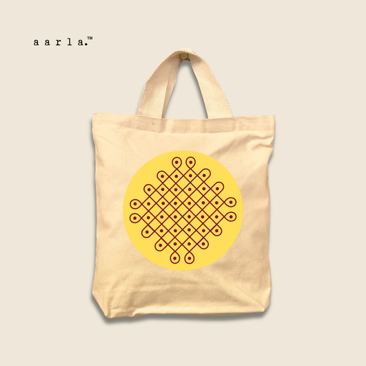 Kolam Mini Tote (Red Kolam on Yellow) - Thamboolam bag - Set of 2