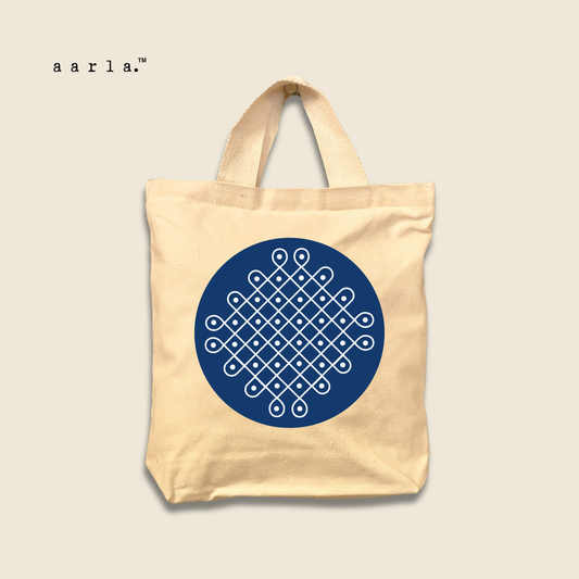 Kolam Mini Tote (White Kolam on Blue) - Thamboolam bag - Set of 2